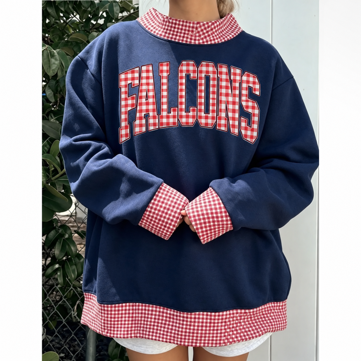 Navy Falcons gingham sweatshirt mockup